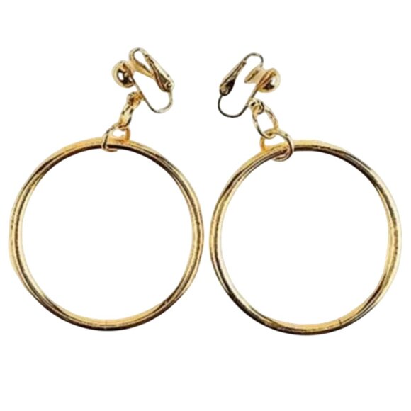 2 3/8 Inch 60mm Hoop Clip On Earrings Gold Tone - Picture 4 of 8